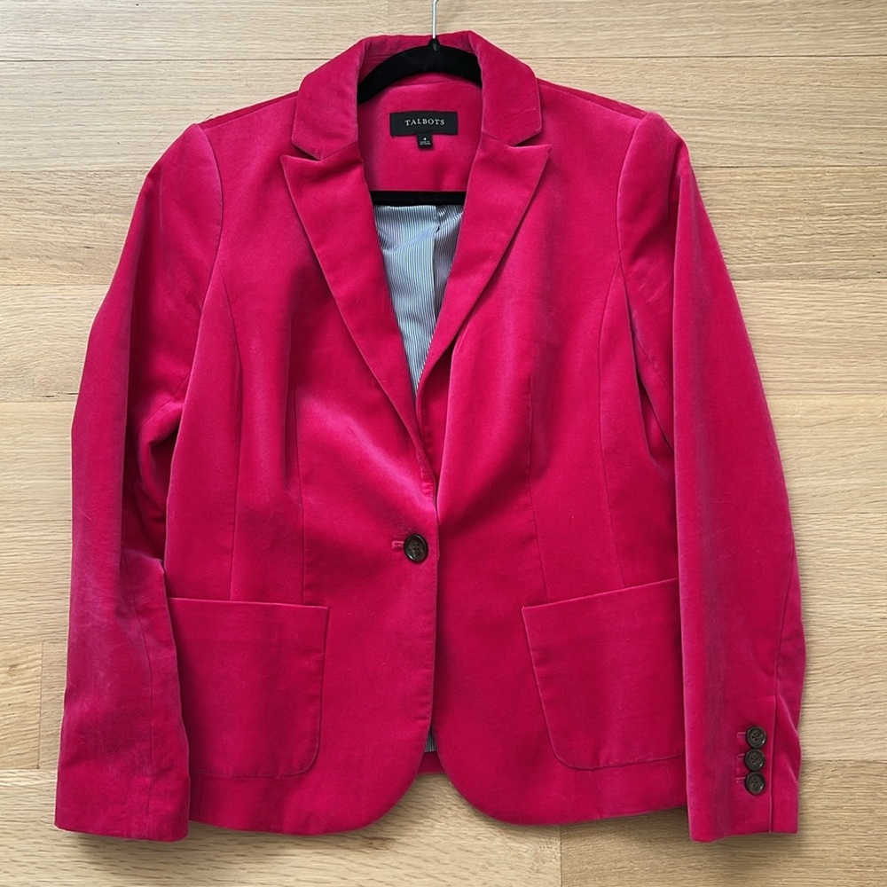 Women's Talbots Aberdeen Blazer Jacket Pink Velvet Size 4